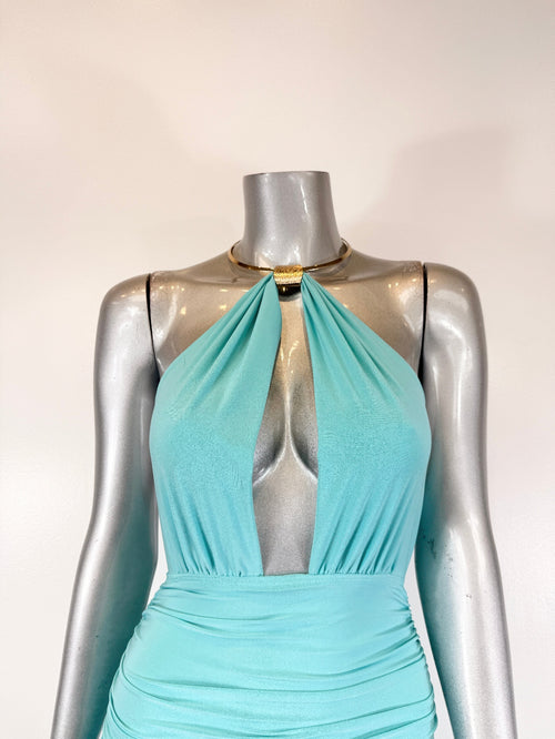 Strapless Necklace Detail Open Back Midi Dress