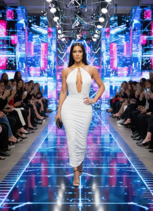 Strapless Necklace Detail Open Back Midi Dress