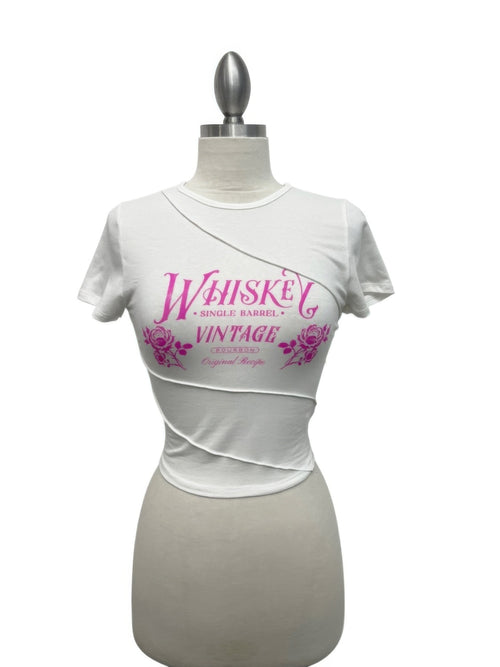 Whiskey Vintage Graphic Asymmetrical Crop Top