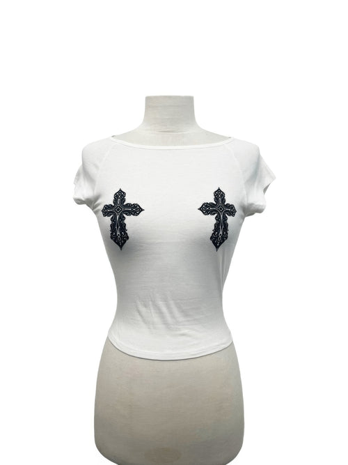 Cross Patch Detail Fitted Crop Top