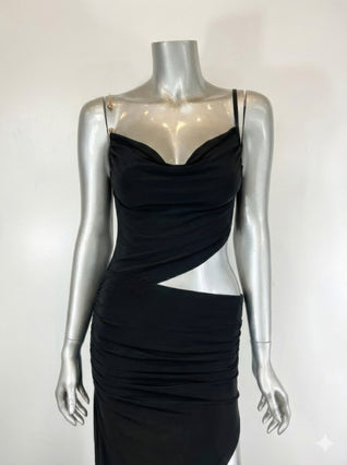 Cowl Neck,metal Chain-link Hardware Accents Midi