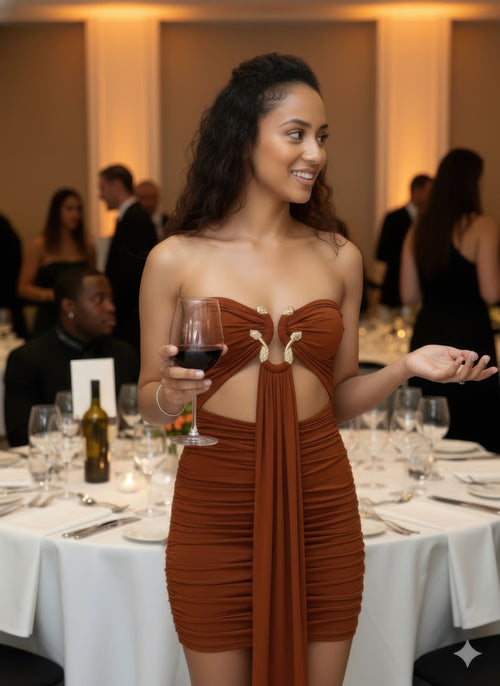 Tube Top Mini Dress With Drape Front