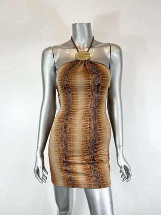 String Neck With Trim Detail Mini Dress