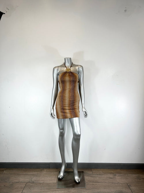 String Neck With Trim Detail Mini Dress