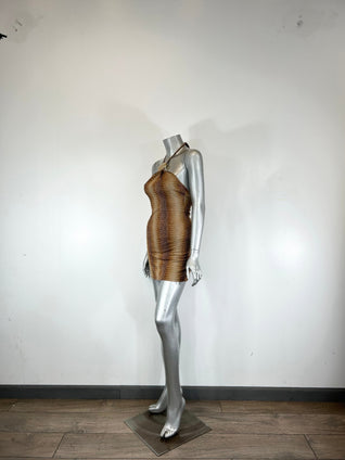 String Neck With Trim Detail Mini Dress