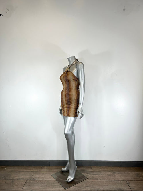 String Neck With Trim Detail Mini Dress