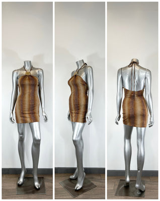 String Neck With Trim Detail Mini Dress