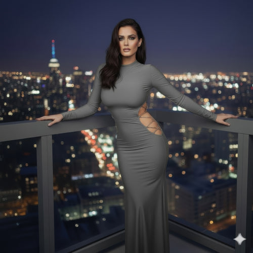 Long Sleeve, High Neck Design Chanel Chain Detail