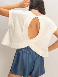 Acid Washed Cross Detail Open Back Top featuring a stylish open back and cross detail, perfect for modern casual wear.