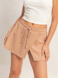Wrap Front Elastic Waist Skort in a soft stretch-blend fabric, perfect for active-inspired outfits.