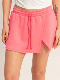 Wrap Front Elastic Waist Skort in vibrant pink with an elastic waistband and stylish wrap detail for active wear.