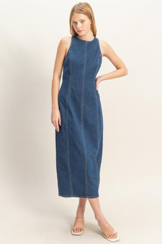 Sleeveless Denim Midi Dress