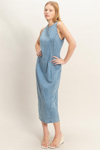 Sleeveless Denim Midi Dress