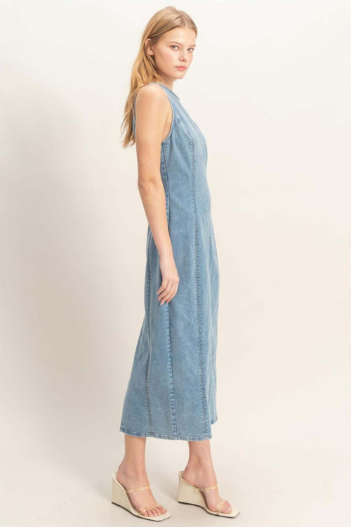Sleeveless Denim Midi Dress