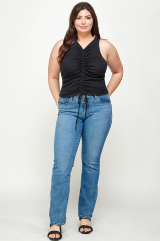 Plus Size Ribbed Sleeveless Ruched Tank Top