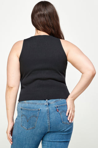 Plus Size Ribbed Sleeveless Ruched Tank Top