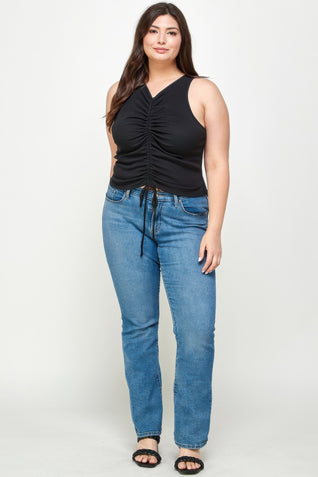 Plus Size Ribbed Sleeveless Ruched Tank Top