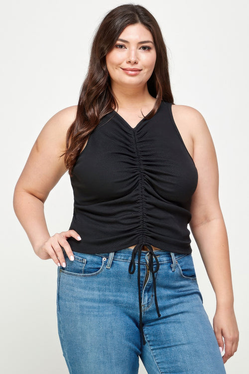 Plus Size Ribbed Sleeveless Ruched Tank Top