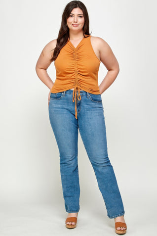 Plus Size Ribbed Sleeveless Ruched Tank Top