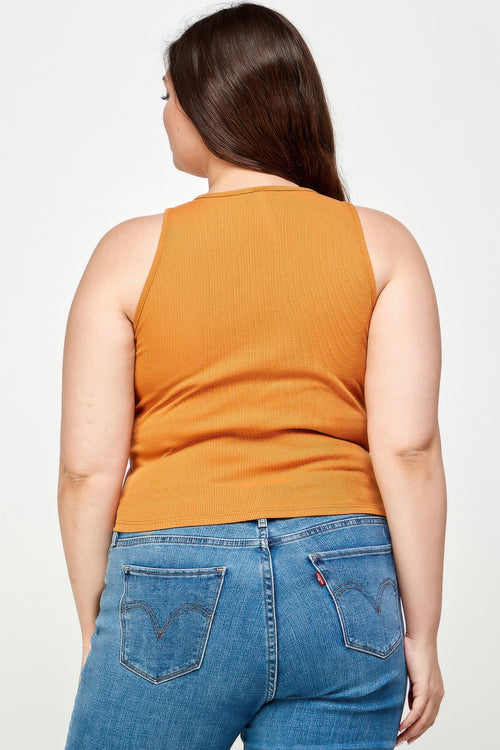 Plus Size Ribbed Sleeveless Ruched Tank Top