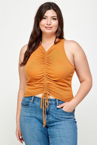 Plus Size Ribbed Sleeveless Ruched Tank Top