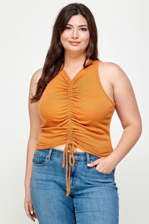 Plus Size Ribbed Sleeveless Ruched Tank Top