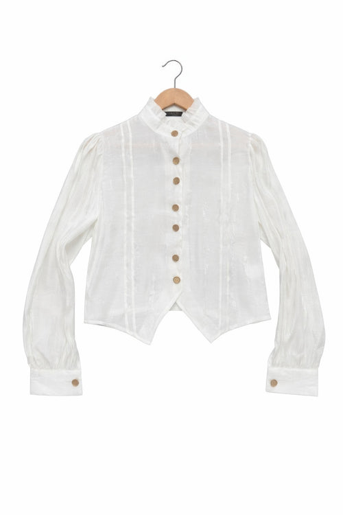 Elegant Satin-finish Victorian Button-up Top