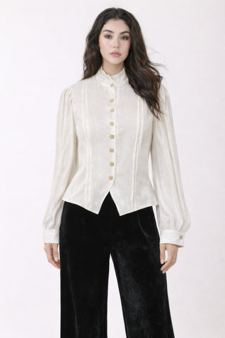 Elegant Satin-finish Victorian Button-up Top