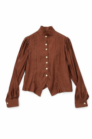 Elegant Satin-finish Victorian Button-up Top