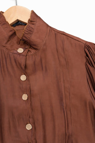 Elegant Satin-finish Victorian Button-up Top