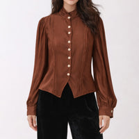 Elegant Satin-finish Victorian Button-up Top