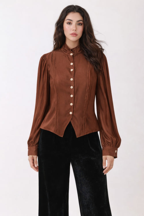 Elegant Satin-finish Victorian Button-up Top