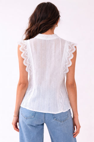 Timeless Cotton Eyelet Lace Button-front Blouse