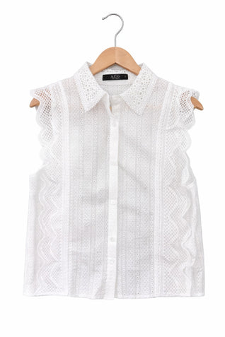 Timeless Cotton Eyelet Lace Button-front Blouse