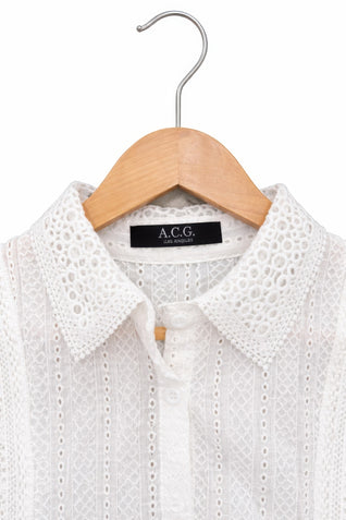 Timeless Cotton Eyelet Lace Button-front Blouse