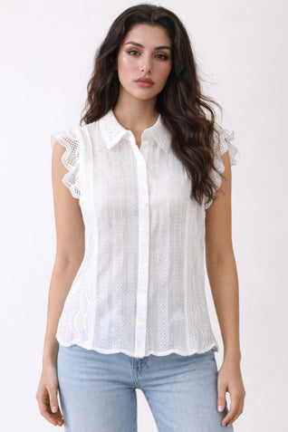 Timeless Cotton Eyelet Lace Button-front Blouse