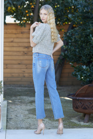 Mid Rise Crop Slim Bootcut With Stretch Jeans