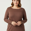 Mocha Button Cuff Ribbed Knit Tunic Top