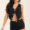 Jewel Button Vest Top And Shorts Pants Set