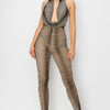 Cowl Neck Knit Mesh Jumpsuit