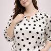 Polka Dot Split-Neck Blouse With Puff Sleeves