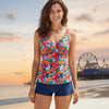 Orange Floral With Navy Boy Short Tankini Set