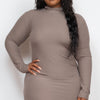 Plus Size Ribbed Long Sleeve Mock Neck Mini Bodycon Dress