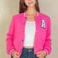 Ezwear Letter Patched Crop Varsity Jacket