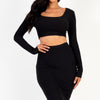 Ribbed Long Sleeve Crop Top & Skirt Set