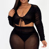 Plus Size Sheer Mesh Tie Front Crop Top & Ruched Side Mini Dress