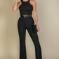 Ribbed Cropped Top And Bootcut Pants Sets