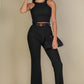 Ribbed Cropped Top And Bootcut Pants Sets