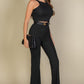 Ribbed Cropped Top And Bootcut Pants Sets