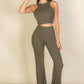 Ribbed Cropped Top And Bootcut Pants Sets